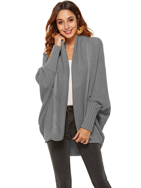 Casual Batwing Sleeves Loose Solid Color Cardigan Tops