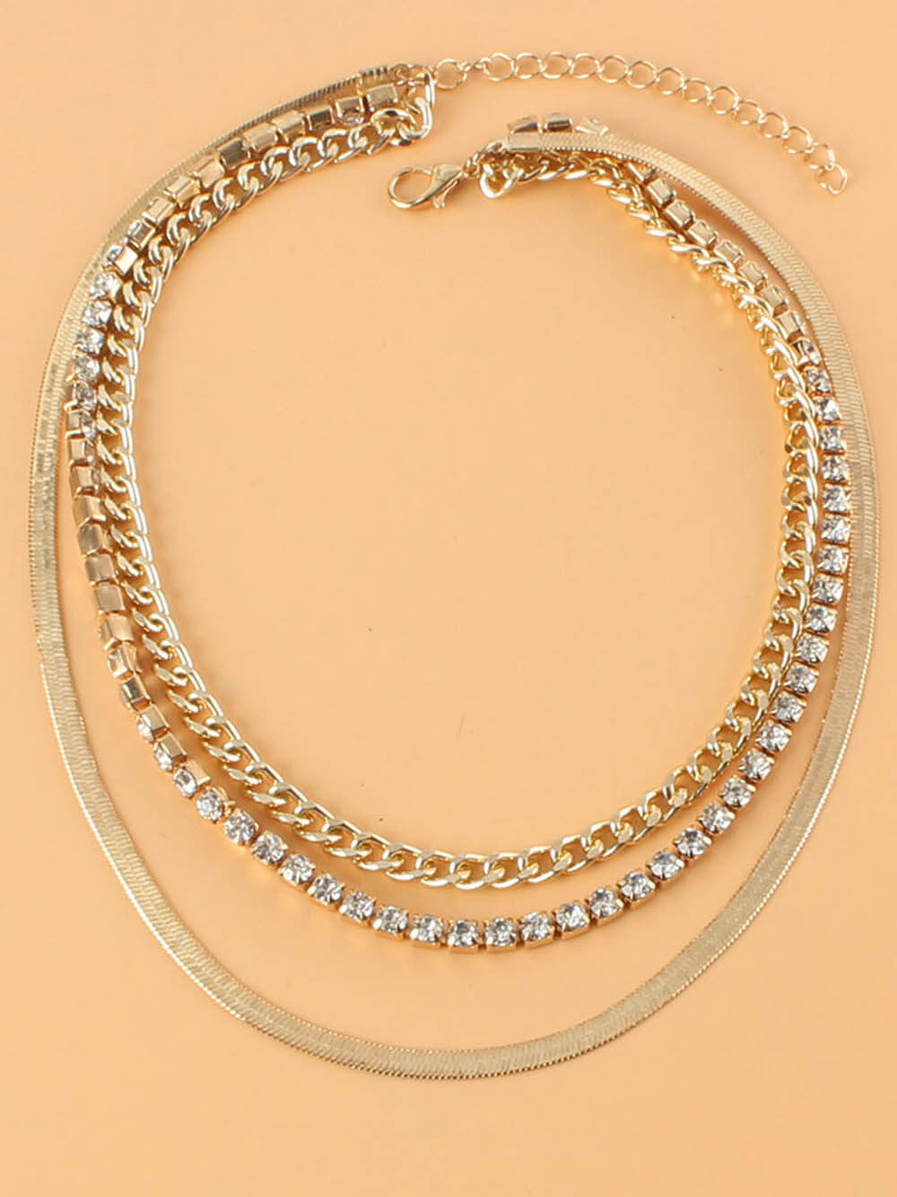 Simple Multi-Layer Chain Diamond Geometric Clavicle Necklace