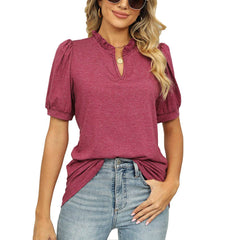 Puff Short Sleeve V-Neck T-Shirts Casual Tunic Top