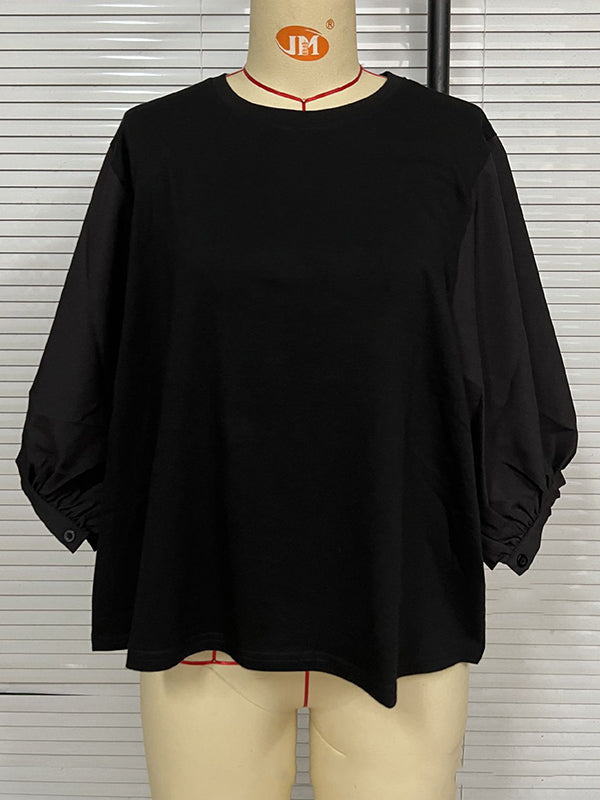 Half Sleeves Loose Split-Joint Round-Neck T-Shirts