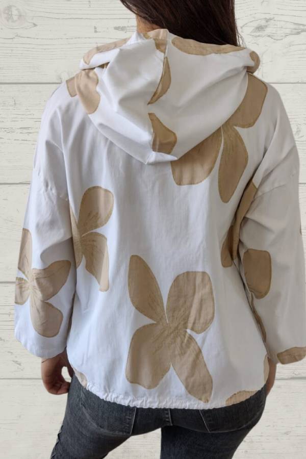 White Jacket with Brown Petals Print