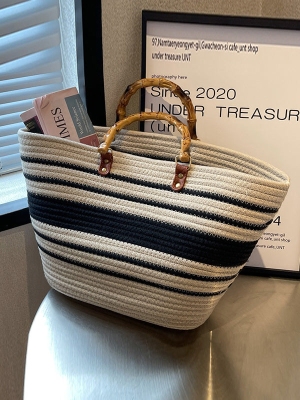 Contrast Color Split-Joint Striped Handbags