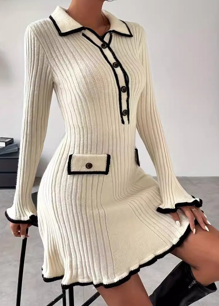 Chic Contrast Knit Dress