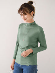 10 Colors Simple Solid Color Long Sleeves High-Neck T-Shirt Top