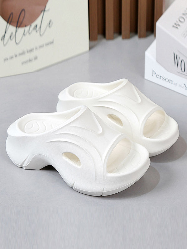 Hollow Solid Color Platform Shoes Slippers