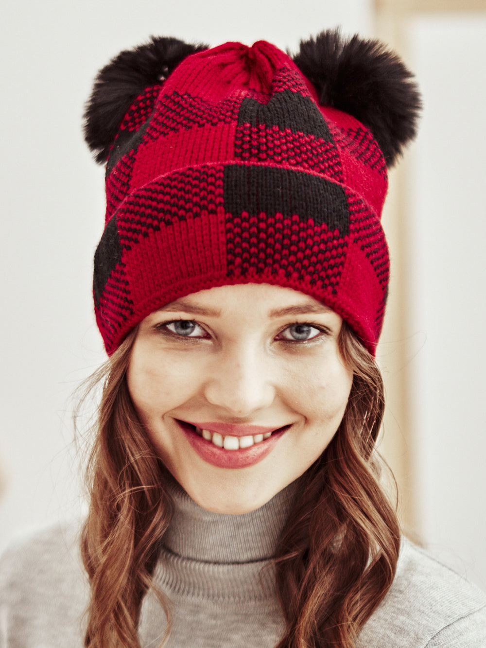 Christmas Fur Ball Mom And Baby Knitted Hat