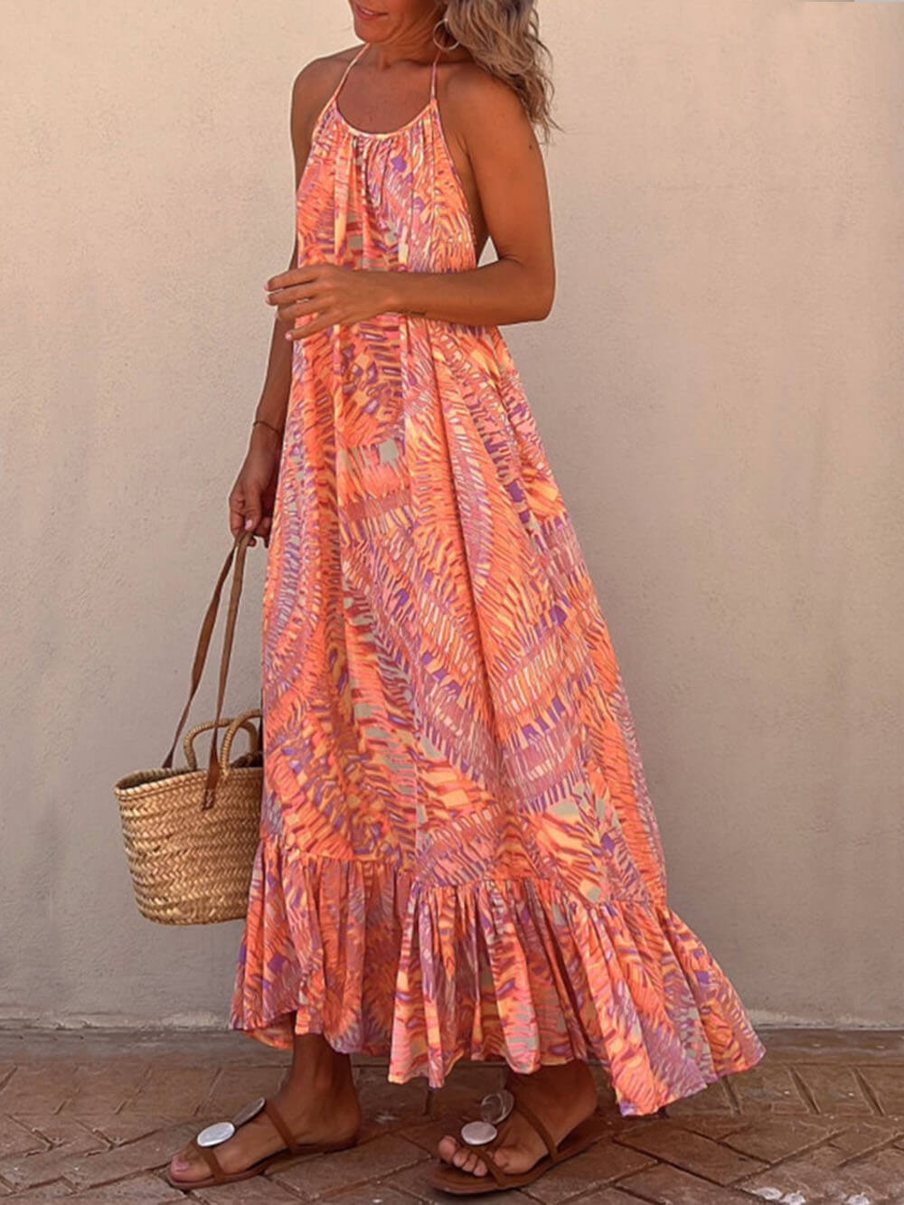 Golden Times Ethnic Print A-line Vacation Maxi Dress