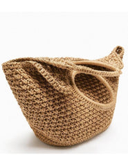 Khaki Straw Cross Basket Bag