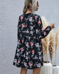 Noir Blossom - Long Sleeve Floral Dress