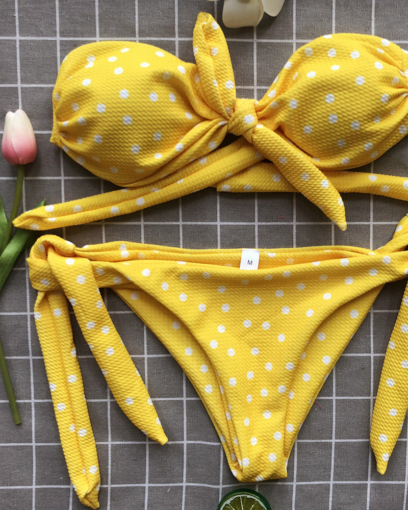 Polka-Dot-Rouge-Bow Bikini Set