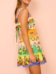 Tropical-Fruit Ruffle Mini Dress