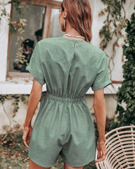 Jade Garden -Short-sleeved Waist Tie Jumpsuit