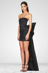 Laura Bow-tie Strapless Satin Mini Dress