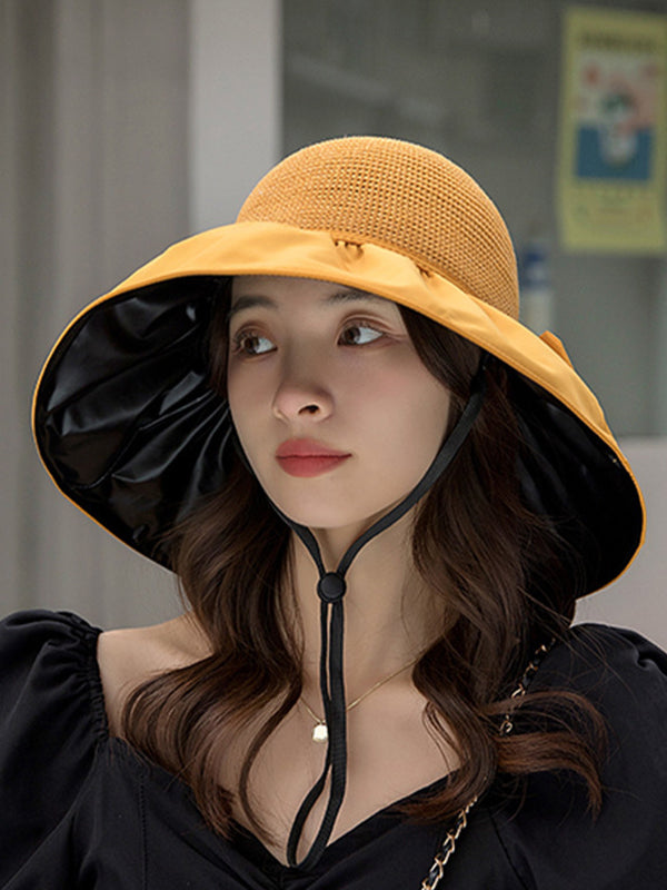 Bow-Embellished Split-Joint Sun protection Fisherman Hat Sun Hat