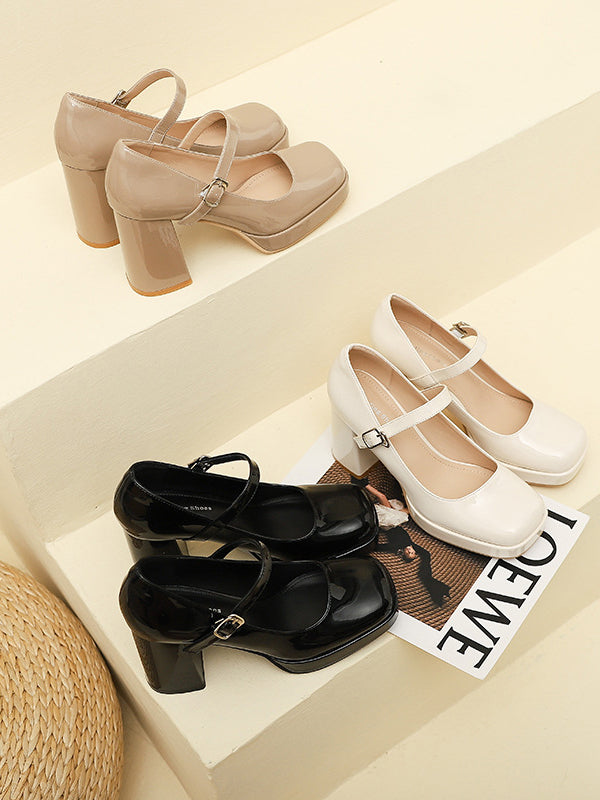 Shallow Cut Square-Toe Mary Janes Pumps