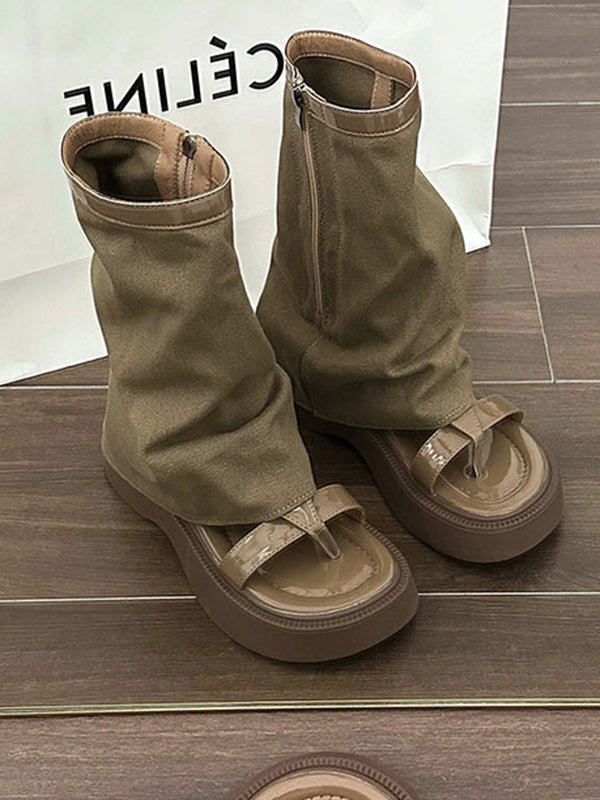 Hollow Split-Joint Split-Toe Zipper Boots Platform Shoes Sandals