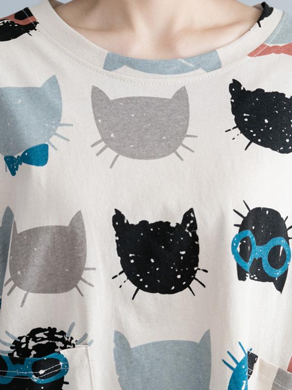 Casual Cartoon Printed Round-Neck T-Shirt