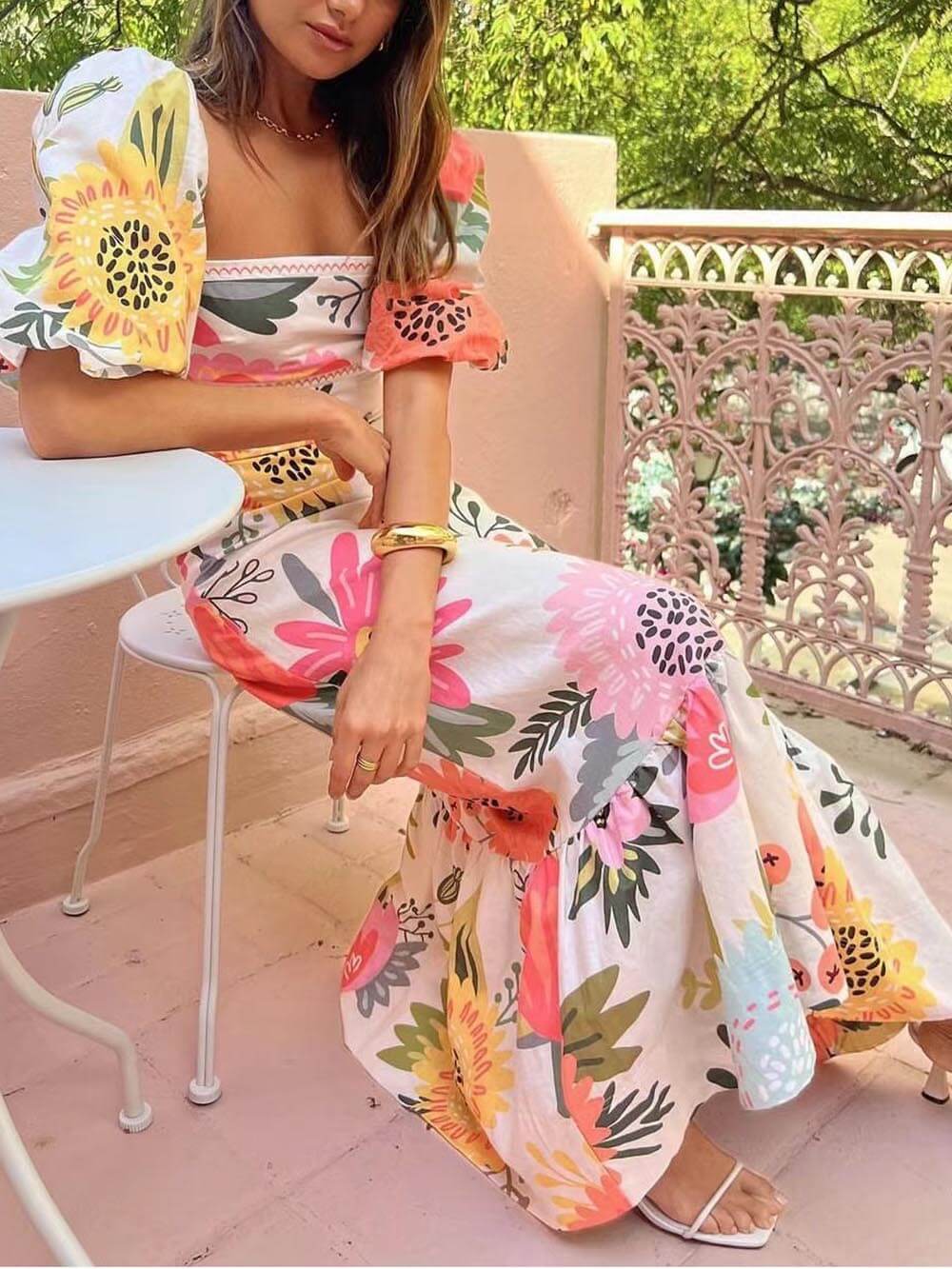 Marigold Bliss - Sunburst Floral Maxi Dress