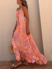 Santorini Sunrise - Ethnic Print A-line Maxi Dress