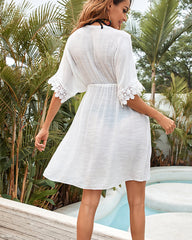 Leslie-Lace Trimmed Beach Cover-Up