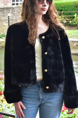 Soft Powdery Black Short Faux Fur Coat