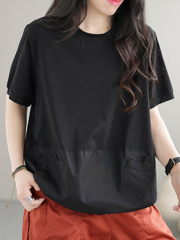 Loose Short Sleeves Split-Joint Round-Neck T-Shirts Tops