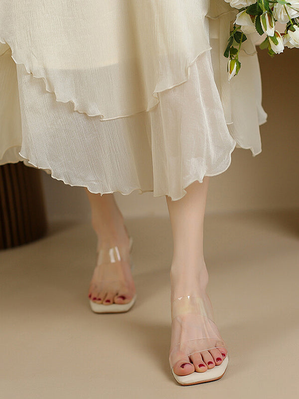 Open Toe Split-Joint Square-Toe Transparent Pumps Sandals Slippers