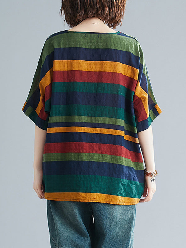 Rainbow Stripe Batwing Sleeves T-Shirts Tops