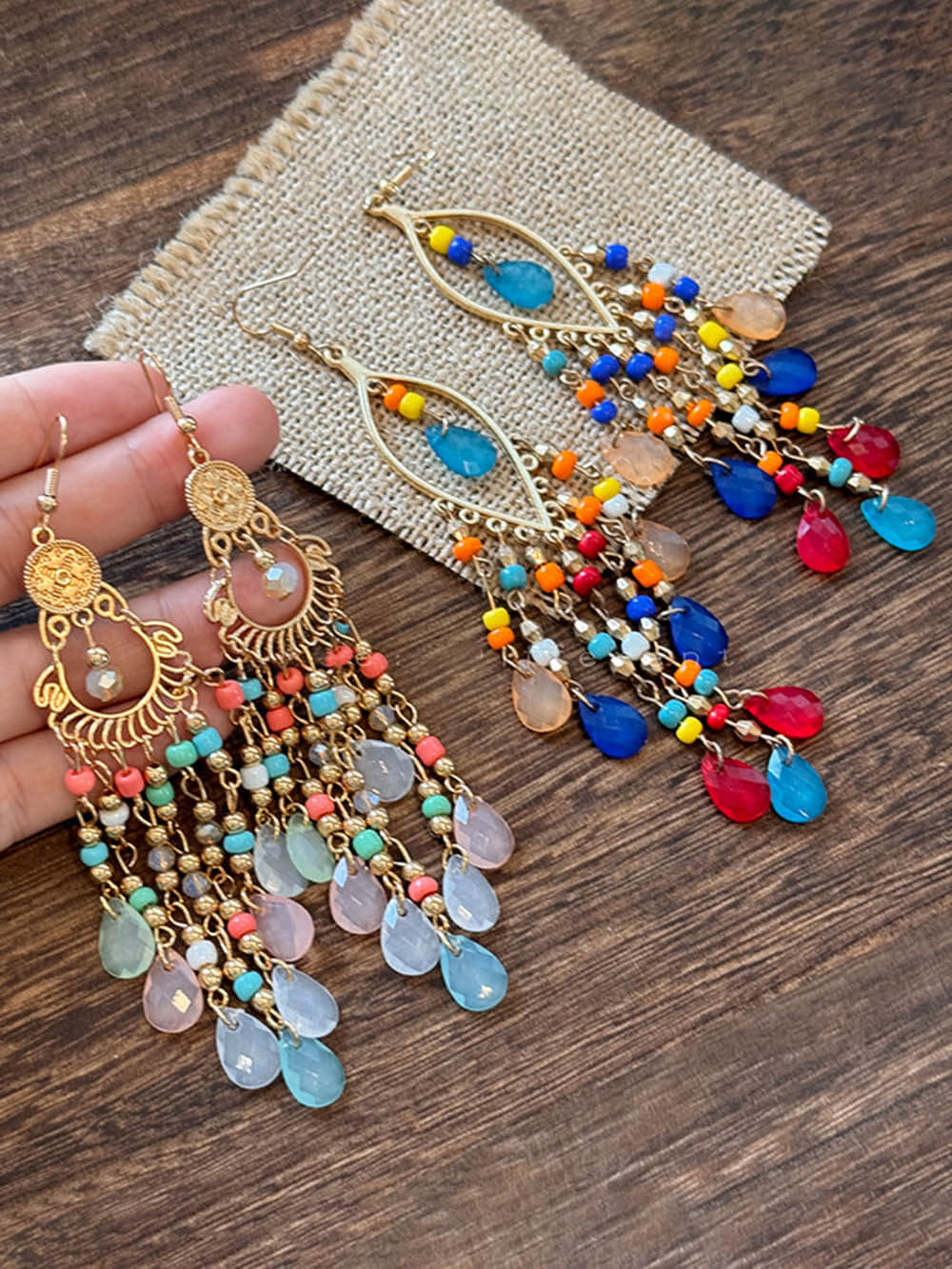 Ethnic Style Tassel Crystal Beaded Earrings