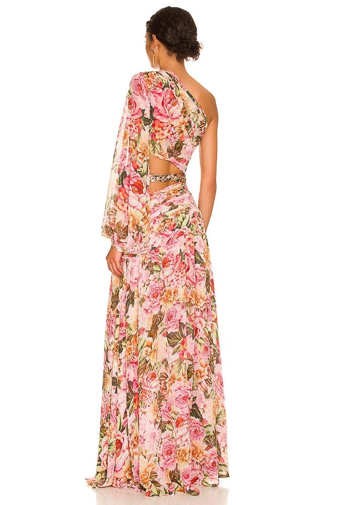 Gertrude Printed Cut-out Asymmetry Maxi Dress