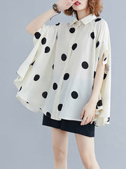 Batwing Sleeves Half Sleeves Buttoned Polka-Dot Lapel Blouses&Shirts Tops