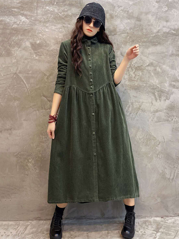 Original Solid Corduroy Lapel Dress