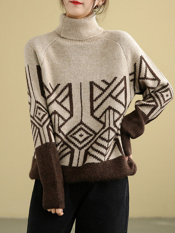 Original Print High-Neck Knitting Sweater