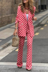 Casual Geometric Print Pocket Suit Pants