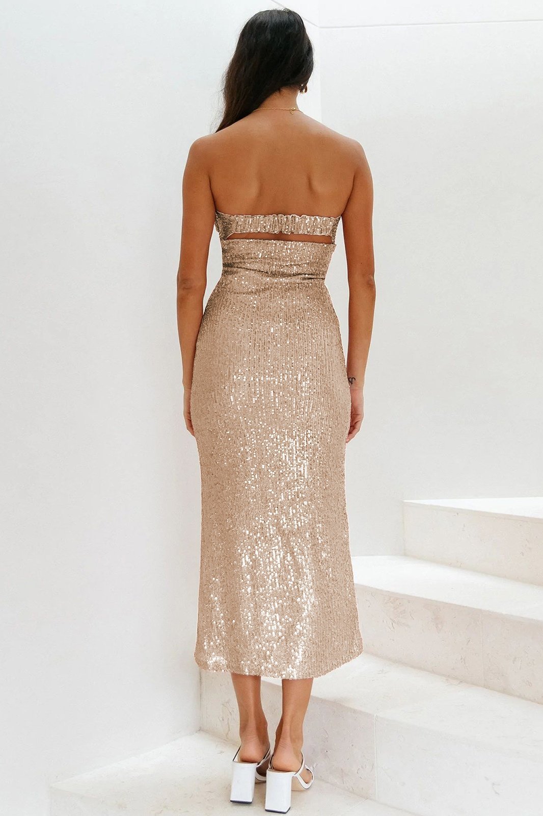 Venus Sequins Strapless Midi Dress