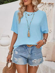 Half Sleeves High-Low Backless Tied Round-Neck T-Shirts Tops