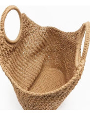 Khaki Straw Cross Basket Bag