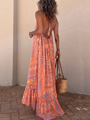 Santorini Sunrise - Ethnic Print A-line Maxi Dress