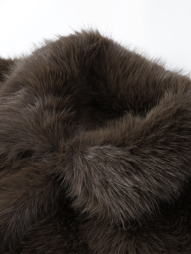 Plush coat with fur collar