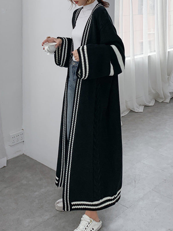 Urban Loose Contrast Color Striped Cardigan Coat