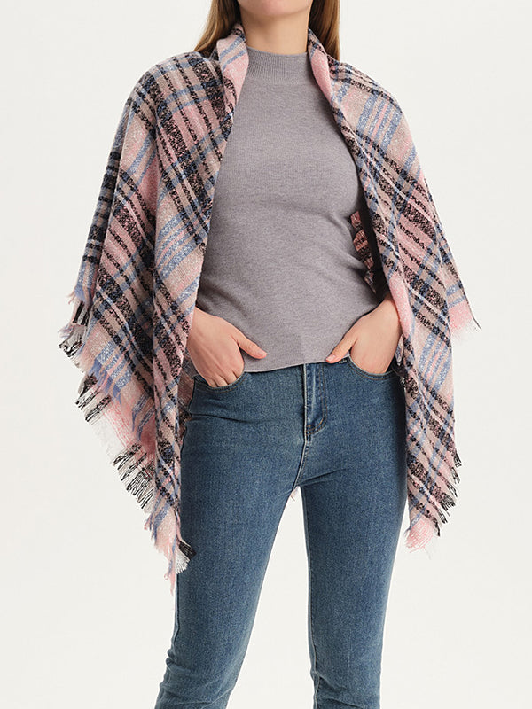 Triangle Fringed Keep Warm Plaid Shawl&Scarf