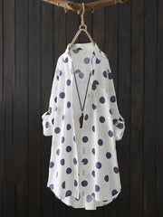 High-Low Long Sleeves Polka-Dot Lapel Shirts Tops