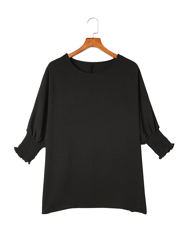 Half Sleeves Loose Elasticity Solid Color Split-Joint Round-Neck T-Shirts Tops