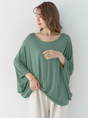 Vintage Loose Round-Neck Batwing Sleeves Shirts