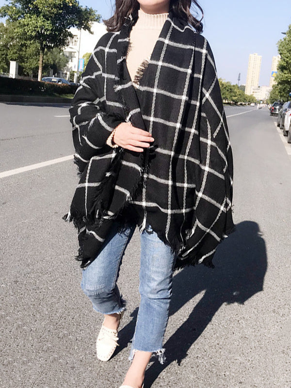 Fringed Keep Warm Plaid Shawl&Scarf