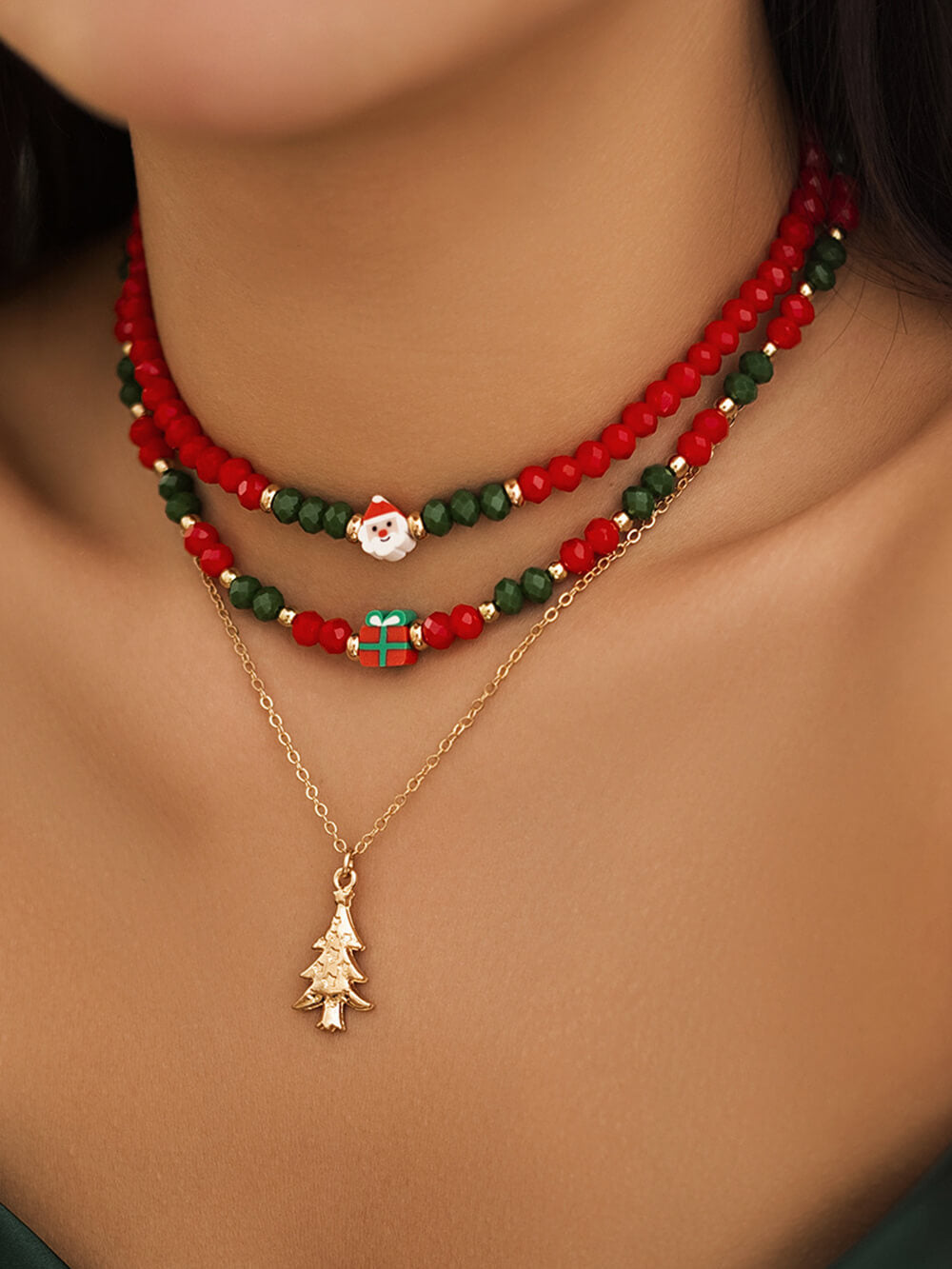 3Pcs Christmas Tree Gift Box Ceramic Necklace