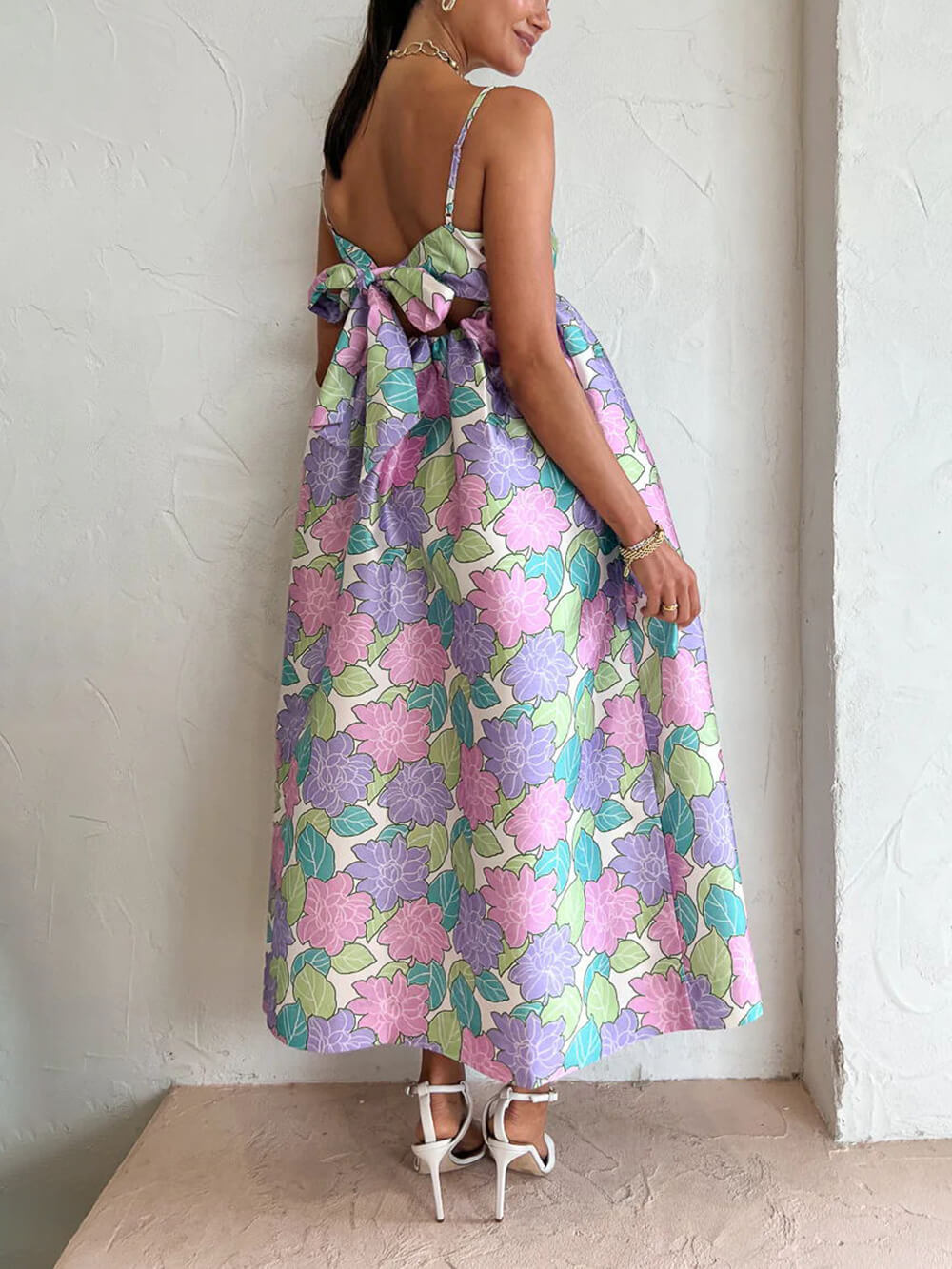 Beautiful Temperament Printed Strapless Backless Swing Dress