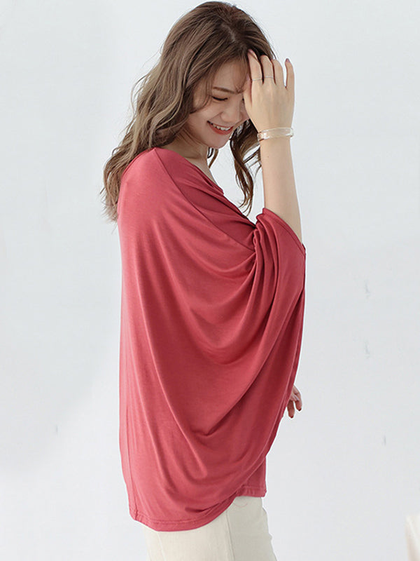 Vintage Loose Round-Neck Batwing Sleeves Shirts