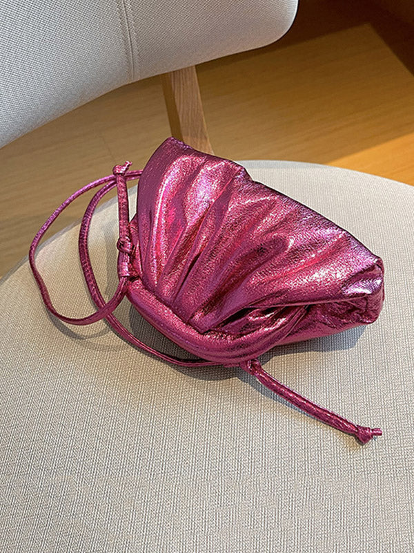 Pleated Shiny Solid Color Bags Crossbody Bags Handbags