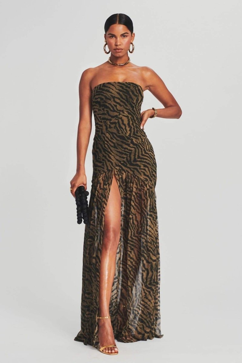 Viola Tiger Stripe Slit Sheer Maxi Dress